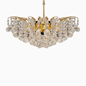 Mid-Century Crystal and Brass Chandelier attributed to Palwa, Germany, 1960s