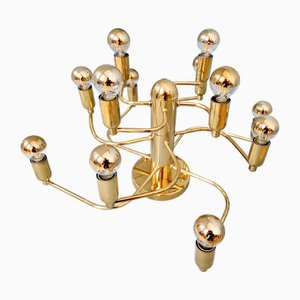 Lampadario grande vintage in ottone, anni '70