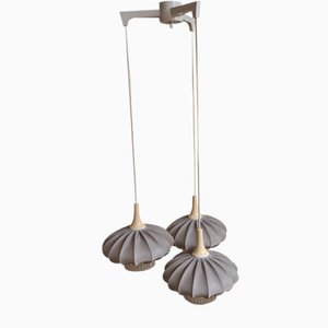 Lampe Cascade Vintage à 3 Flammes avec Cadre en Plastique Blanc et Abat-jours en Tissu Gris de Aro Leuchten, 1970s
