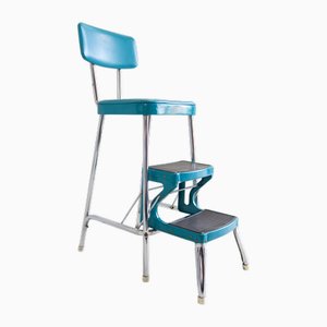 Ladder Stool with Retractable Steps in Chromed Tubular and Eco-Leather by Prestige, 1960s