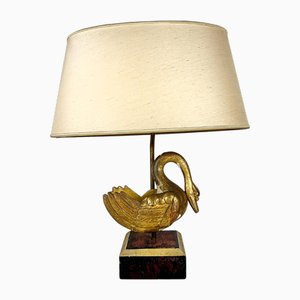 Italienische Tischlampe aus geschnitztem vergoldetem Schwanenholz