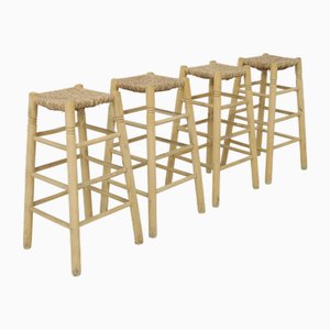 Vintage Bar Stools with Cane Seatings, 1970s, Set of 4
