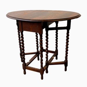 Edwardian Extending Oak Drop Leaf Barley Twist Side Table
