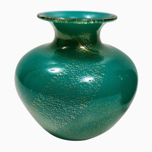 Alga Cased Vase in Green Glass with Gold Leaf by Tomaso Buzzi for Venini, 1930s