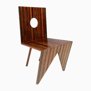 Vintage Italian Handmade Geometrical Beech and Walnut Side Chair, 1980s