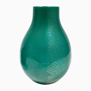 Vase Alga en Verre Vert avec Feuille d'Or par Tomaso Buzzi pour Venini, 1930s