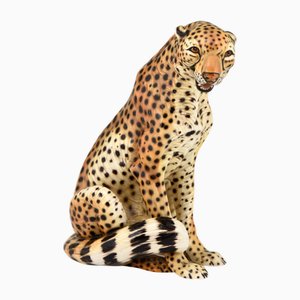Mid-Century Ceramic Cheetah Sculpture by Giovanni Ronzan, Italy, 1960s