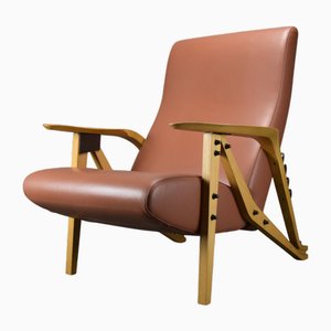 Poltrona Gilda in pelle marrone di Carlo Mollino per Zanotta, anni '90