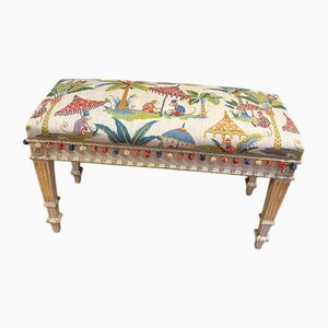 Fabric & Walnut Bench, 1930s
