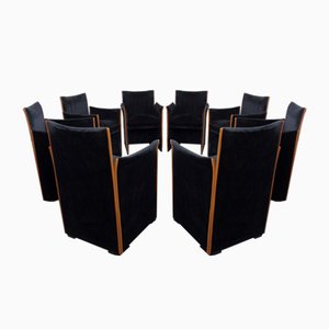 Model 401 Armchairs in Velvet and Leather by Mario Bellini for Cassina, Italy, 1970s, Set of 8