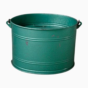 Grüner Fischerkorb aus Blech, 1940er