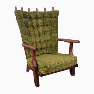 Vintage Grand Repos Armchair in Oak by Guillerme Et Chambron for Votre Maison