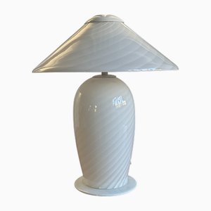 Lampe de Bureau Champignon Mid-Century Swirl Blanc en Verre de Murano, 1980s