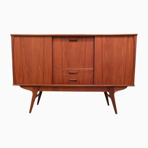 Alacena danesa de teca con mueble bar y patas inclinadas, años 60