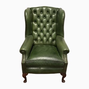 Fauteuil Vintage en Cuir Vert Forêt