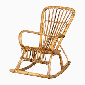 Sedia a dondolo vintage in bambù e vimini, Italia, anni '60
