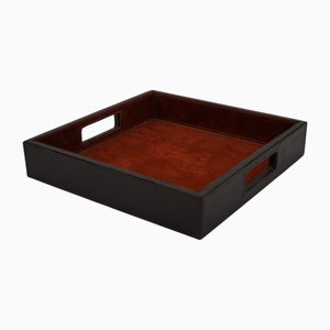 Vintage Faux Leather Serving Decorative Butler Tray with Suede Lining