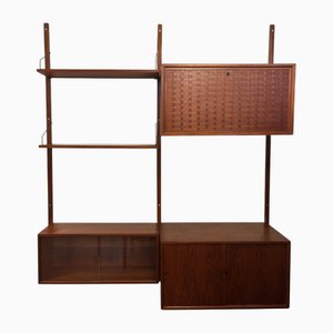 Danish Royal System String Teak Shelf with Display Cabinet and Bar by Poul Cadovius, 1960s