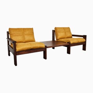 Mid-Century Modern Suede Lounge Chairs and Side Table by Carl Straub, 1970s, Set of 3