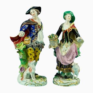 Rococo Style Lady and Dandy Figurines in Porcelain from Chelsea-Derby Factory, England, 1760s, Set of 2