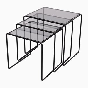 Nesting Tables with Black Metal Frame, 1970, Set of 3