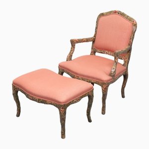 Poltrona rococò con poggiapiedi, anni '90, set di 2