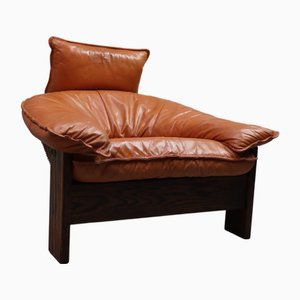 Vintage Tripod Lounge Chair in Leather, Rattan and Oak, Netherlands, 1970s