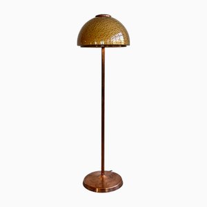 Lampada da terra Mid-Century industriale in vetro acrilico e rame, Ungheria, anni '70