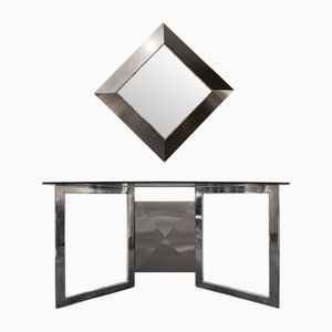 Space Age Console with Steel and Glass Mirror, 1970s, Set of 2