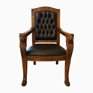 Fauteuil Sculpté à la Main avec Motifs de Lion