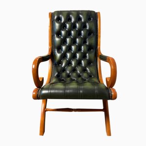 Set of Mid-Century Modern Green Leather Armchair with Ottoman, 1960s