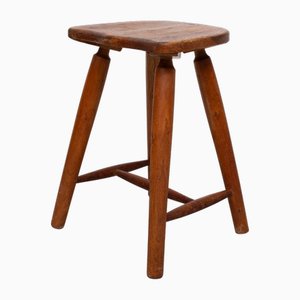 Taburete holandés vintage de madera, años 50