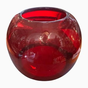 Modern Red White and Black Murano Glass Spheric Vase, 1990s