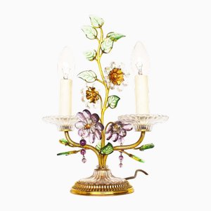 Gilt and Crystal Floral Table Lamp attributed to Palwa, 1960s