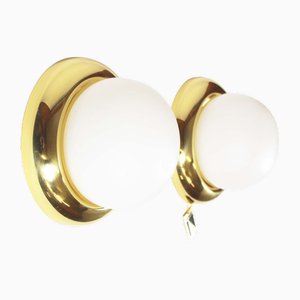 Vintage Opaline Glass and Brass Wall Lights from Kaiser Idell / Kaiser Leuchten, 1970s, Set of 2