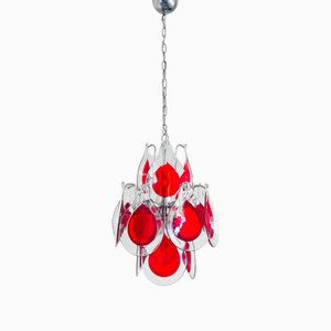 Vintage Chrom 16 Arm Hängelampe/Deckenlampe zugeschrieben Vistosi, Italien, 1970er
