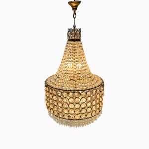 Large Art Deco Crystal and Glass Chandelier, 1930s