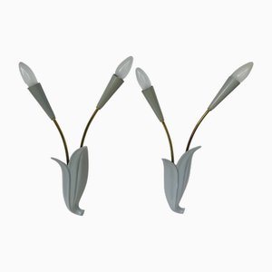 Floral Wall Lights in Brass & Aluminum, 1950s, Set of 2