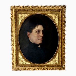 Ritratto di donna con medaglione, fine XIX-inizio XX secolo, dipinto ad olio