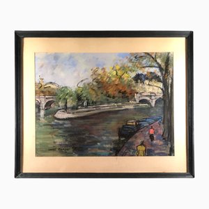 Georges Berger, Paris, The Seine, 1954, Pastel
