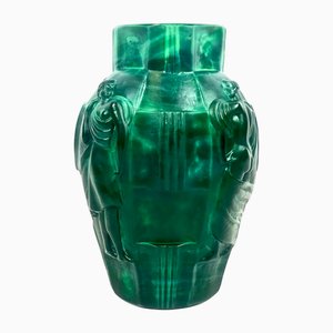 Art Deco Ingrid Vase aus Malachitglas von Artur Pleva für Curt Schlevogt, 1950er