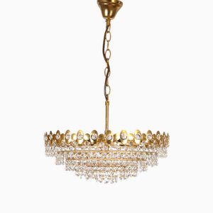 Lampadario Preico in ottone e cristallo al piombo, anni '60
