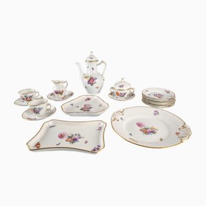 Service à Café ou à Thé avec Fleurs Saxes Peintes à la Main de Royal Copenhagen, 1930s, Set de 18