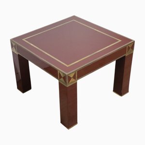 Table Basse Vintage en Bois Laqué et Laiton par Jean-Claude Mahey, 1970s