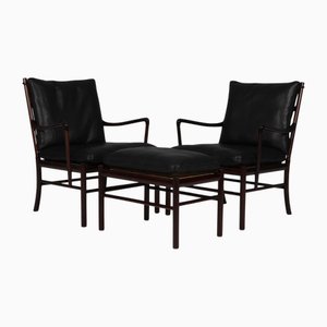 Sillones coloniales y otomana de Ole Wanscher. Juego de 3