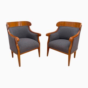 Set of Biedermeier Bergere Chairs in Cherrywood and Gray Bouclé, Austria, 1830s