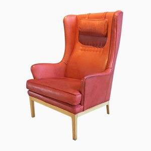 Poltrona Wingback vintage in pelle di Arne Norell