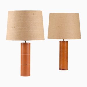 Leather Table Lamps attributed to Bergboms, Sweden, 1960s, Set of 2
