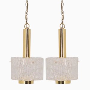 Brass and Murano Ice Glass Pendant Light, 1970s