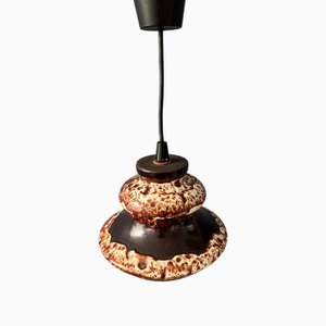 West German Brown and Beige Ceramic Fat Lava Pendant Lamp